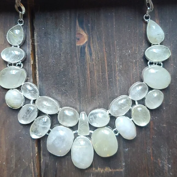 New Oversized Golden Rutile 925 Silver Statement Necklace. - Picture 16 of 16